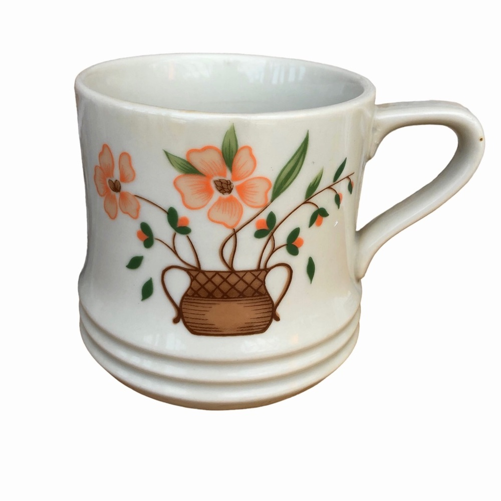 Countryside Stoneware Collection Flowers In Basket Cottagecore Coffee Mug Cup